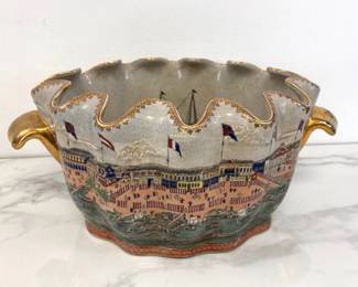 Lot 1302  Vintage United Wilson 1897 Porcelain Fluted Jardiniere  Factories on Pearl River 