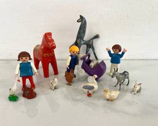 Lot 1424  Trinket Shelf Miniatures  Etruscan Swedish Dala Horse Figurines etc