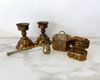Lot 5232  Brass Cricket Boxes Candle Holders Snuffer