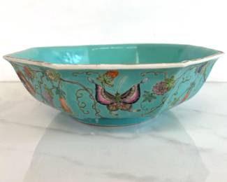 Lot 1267  Antique Chinese Famille Rose Turquoise Porcelain Bowl