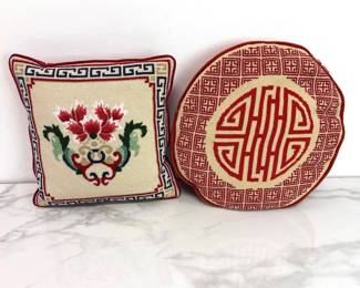 Lot 1304  Vintage Shou Symbol Needlepoint Cushion Needlepoint Pillow