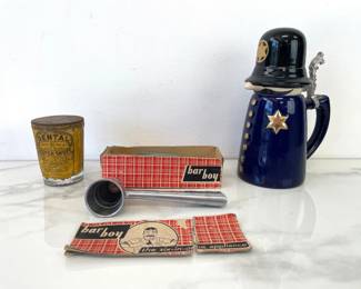 Lot 6027  Vintage German Webco Officer Sudds Beer Stein Bar Boy 6 in 1 Appliance Vintage Dental Snuff Container