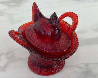 Lot 1348  Vintage Ruby Red Glass Hen on Nest