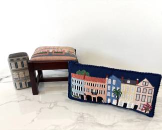 Lot 1324  Freeman Co Chippendale Style Needlepoint Foot Stool Pillow Door Stop