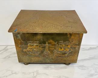 Lot 1301  Vintage CGL Made in Scotland Brass Covered Fireplace Kindling Box