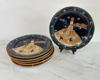 Lot 1435  Susan Winget Folk Art Snowman Christmas Dinner Plates