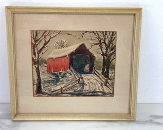Lot 1347  Brian Truelove Signed Covered Bridge Watercolor Art