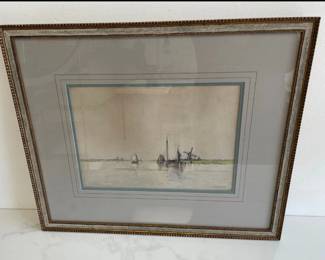 Lot 1415  Henry Cassiers Signed Watercolor Art  Holland Canal Scene
