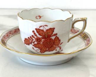 Lot 1366  Herend Chinese Bouquet Rust Porcelain Demitasse Cup Saucer
