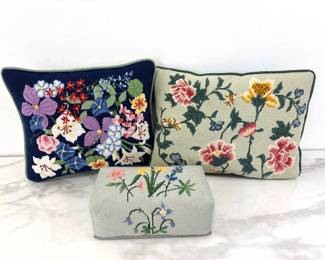 Lot 1307  Vintage Flower Needlepoint Pillows Door Stop