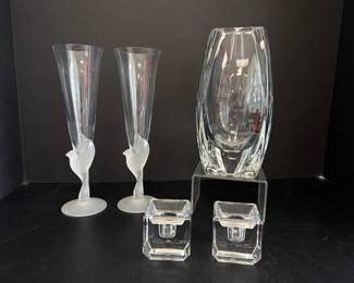 Lot 5303  Baccarat Crystal Vase  Vera Wang Wedgwood Crystal Candle Holders Sasaki Wings Champagne Glasses