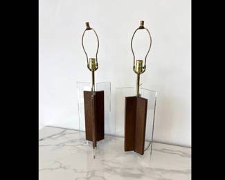 Lot 1499  Vintage Midcentury Modern Lucite Wood Table Lamps