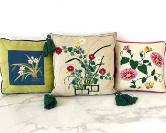 Lot 1377  Handmade Needlepoint Floral Pillows