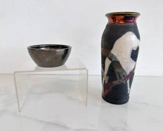 Lot 5305  Randy Snyder Signed Raku Pottery Vase Cole Pottery Mini Bowl