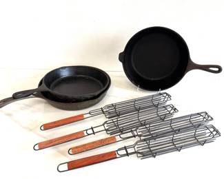 Lot 5258  Cast Iron Pans Kabob Grill Baskets