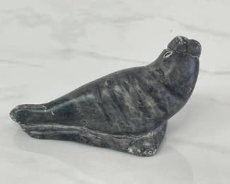 Lot 5195  Vintage Inuit Soapstone Art Carving Signed Moses Aliqu Seal Native American Art Akulivik