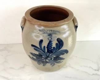 Lot 1436  Antique Cowden  Wilcox Harrisburg PA  3 Gallon Salt Glazed Stoneware Crock
