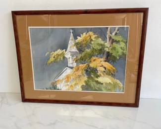 Lot 1409  Vintage D S Cook Signed Church Steeple Watercolor Art
