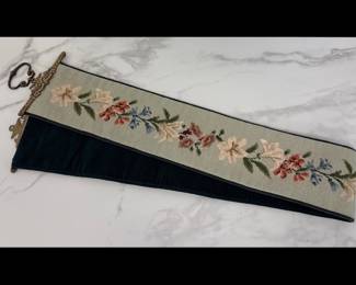 Lot 1241  Antique Needlepoint Bell Pull w Brass Fitting