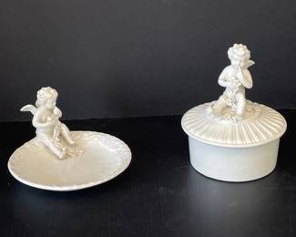 Lot 1361  Vintage Italian Cherub Soap Dish Covered Trinket Jar