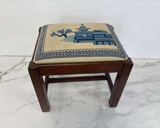 Lot 1291  Chinoiserie Pagoda Needlepoint Foot Stool