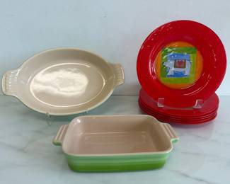 Lot 5300  Le Creuset Baking Dishes Crate  Barrel Dibbern Glass Polar Bear Plates