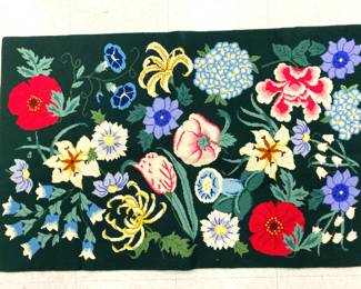 Lot 1352  Handmade Needlepoint Floral Rug  28.5 in x 45 in