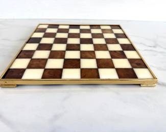 Lot 5302  Hand Carved Italian Alabaster Brass Edged Chess Board