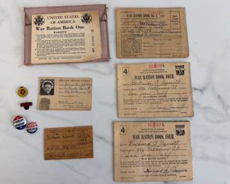 Lot 5295  Vintage US War Ration Books Campaign Pins
