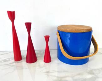 Lot 1386  Vintage MCM Scandinavian Candleholders Georges Briard Ice Bucket