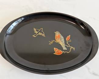 Lot 5270  Vintage Couroc Oval Platter  Bird Inlay