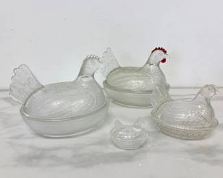 Lot 1315  Vintage Clear Glass Hens on Nest Dishes