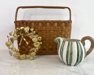 Lot 1261  Italian Garden Melon Pitcher Woven Magazine Basket Dresden Heart Wreath