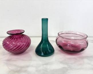 Lot 1309  Vintage Handblown Cranberry Emerald Art Glass Bowl Vase