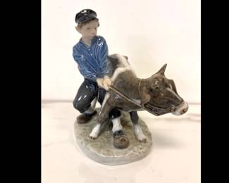 Lot 1312  Vintage Royal Copenhagen Denmark Porcelain 772 Boy with Calf Figurine