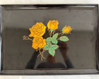 Lot 5268  Vintage Couroc Serving Platter  Yellow Rose Pattern