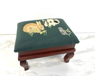 Lot 1296  Bunny Rabbit Needlepoint Foot Stool