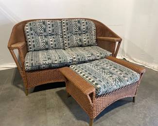 Lot 5181  Patio Wicker Loveseat Ottoman