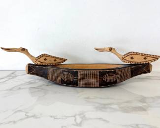 Lot 5243  Vintage Carved Wooden Folk Art Boat with Birds