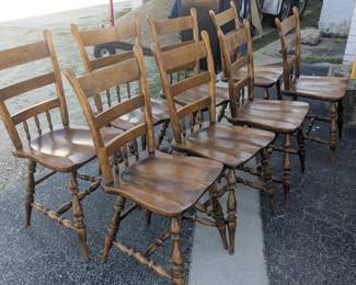 Set of 8 primitive maple chairs, $300