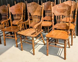 Set of 8 pressed back oak chairs $400 ( also have a pair and a set of 6)