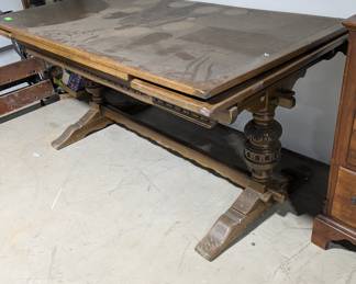 Antique oak trestle table, $200