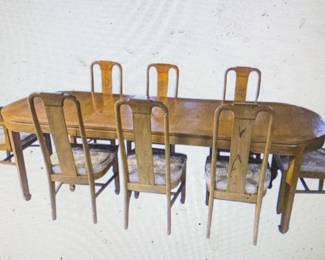Asian, rosewood table with leaves and 8 chairs, $450