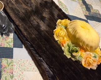 Fux fur shall and vintage hats