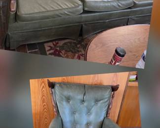 MCM Avacado green vinyl rocking chair and matching sofa set, perfect for MCM room or camp. Never worry about if it gets wet.