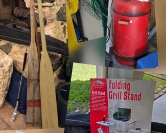 outside stuff, smoaker, yard sprayers, blower, portable camping tables