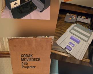 Vintage luggage,  Kodak movie deck, Tower automatic 8mm projector 
