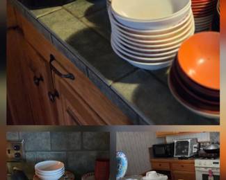 Kitchen items and camping items for cooking, tons of Melmac and corning ware. Also may dish and china patters to choose from.