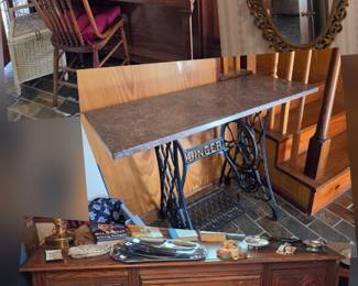 Upright vintage piano, decorative mirrors, all wood buffet