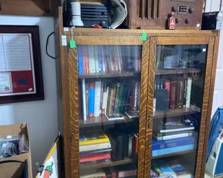 Tiger Oak Antique Book Case, Books 